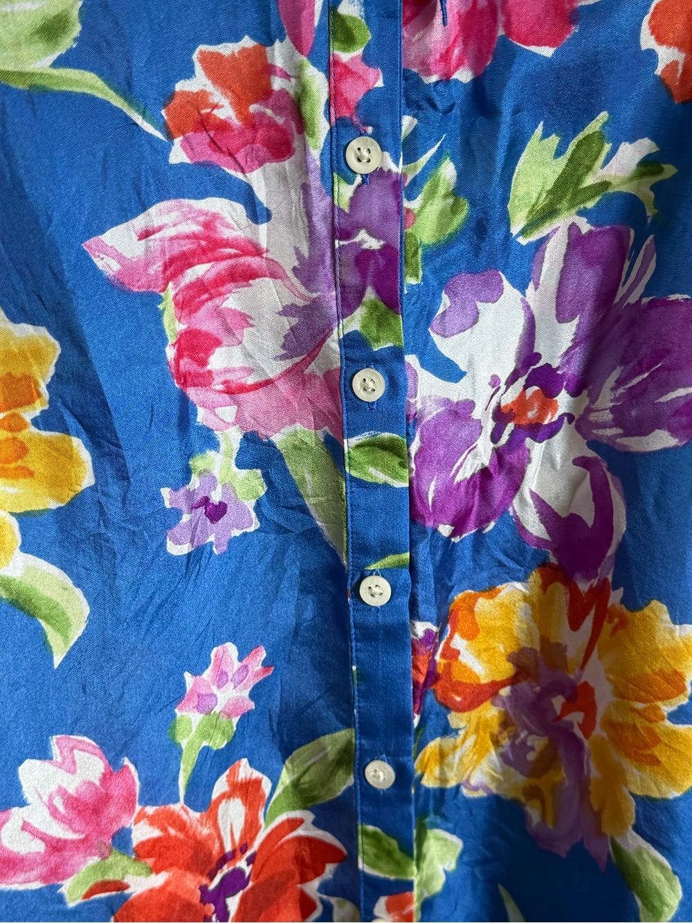 Lauren Ralph Lauren Floral Button Tie Front Ruffle 100% Silk Shirt Dress, Size 4 - Picture 3 of 12